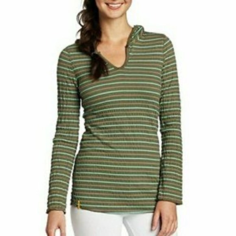 Lole Navona Top Striped Crinkle‎ Knit Hooded Yoga Top S
